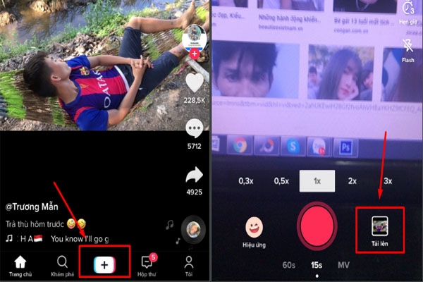 Mở tik tok lên và bắt đầu ghép video