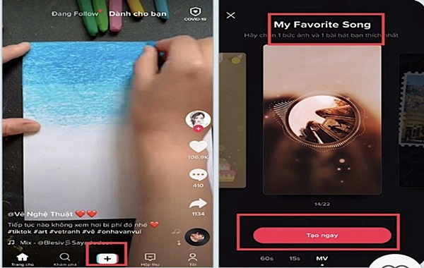 Mở ứng dụng tik tok và bắt đầu tạo video ảnh