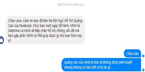 Chat với Support Facebook Ads