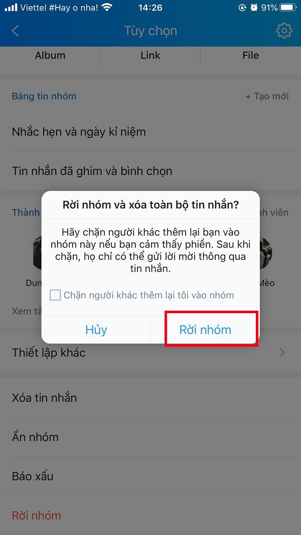 Xác nhận rời nhóm