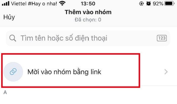 Click vào mục mời vào nhóm bằng link