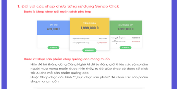 Cách dùng Sendo click cho những shop chưa từng sử dụng dịch vụ
