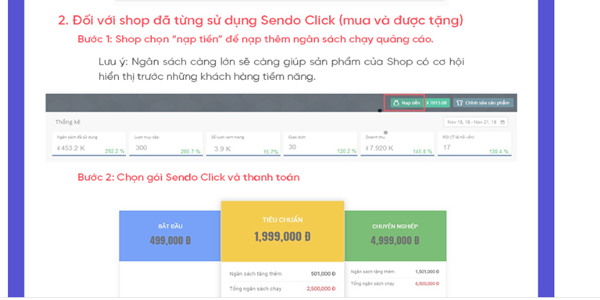 Cách dùng Sendo click cho những shop đã sử dụng dịch vụ
