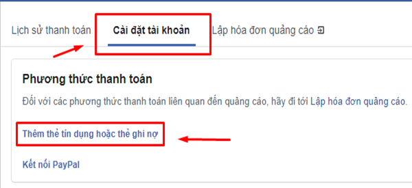 Thêm phương thức thanh toán trên Facebook