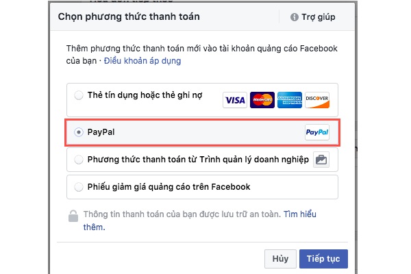 Đổi hình thức thanh toán ads instagram