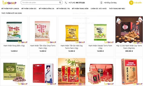 Website của Upshop - địa chỉ nhập sỉ đồ ăn vặt Hàn Quốc