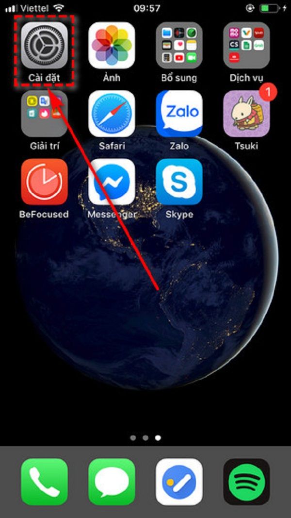 Vào cài đặt trên điện thoại iphone