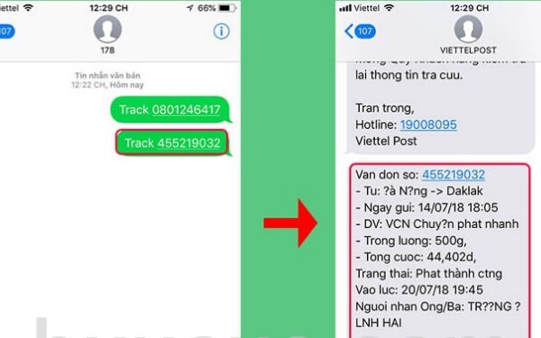 Tra mã vận đơn Viettel post bằng cách gửi tin nhắn điện thoại