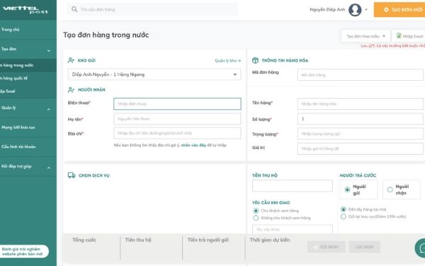 Cách tạo đơn hàng nhanh chóng trên Viettel Post