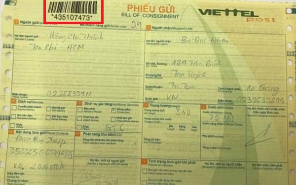 Mã vận đơn Viettel post là dãy gồm 9 chữ số nằm ở góc trái bên trên biên nhận