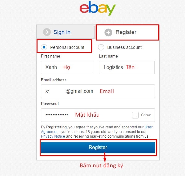 Đăng ký tài khoản eBay