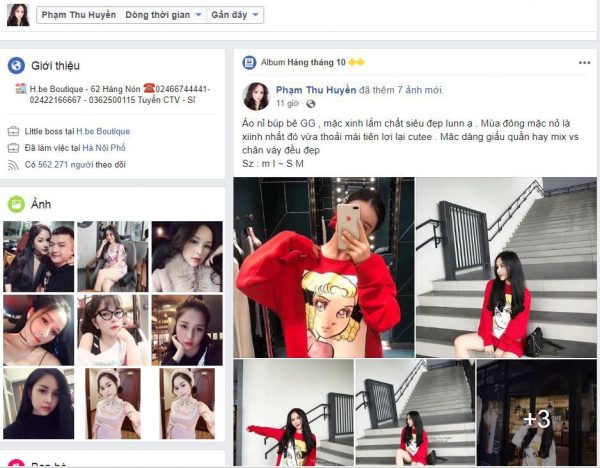 Facebook cá nhân của một chủ shop online ở Hà Nội