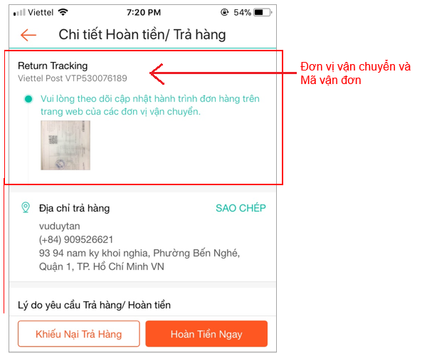 Hình ảnh mã vận đơn của Viettel Post trên Shopee