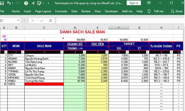 Bỏ túi ngay mẫu file Excel quản lý bán hàng và công nợ mới nhất 2021