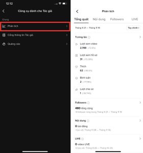 cách xem analytics tiktok