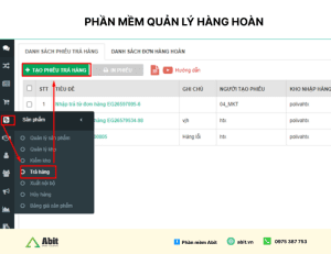 Phần mềm quản lý hàng hoàn